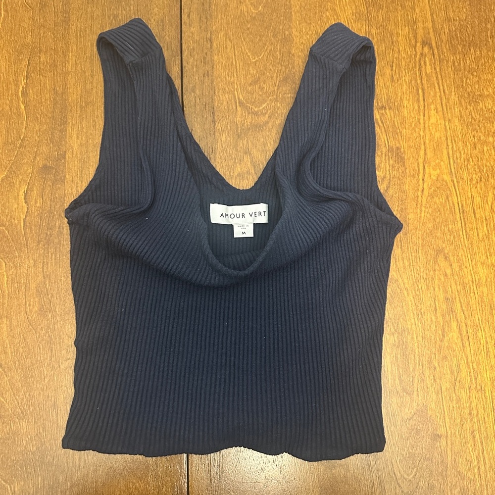 Amour Vert Deep Blue Ribbed Tank Top - Picture 2 of 3